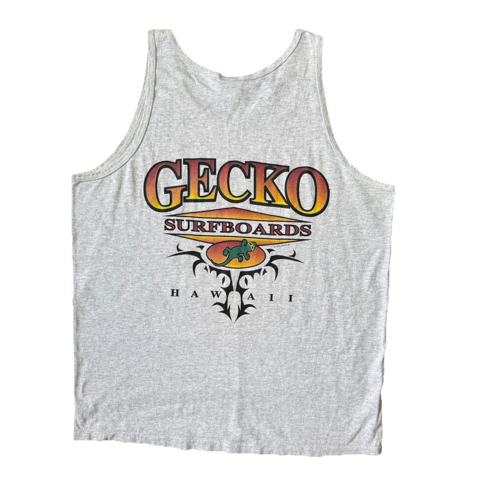 Vtg Gecko Hawaii Tank Top Mens XL Grey EUC Single Stitch USA Surf Island